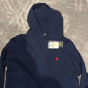 Polo long sleeve hoodie, waffle knit, navy blue, kids Large , NWT